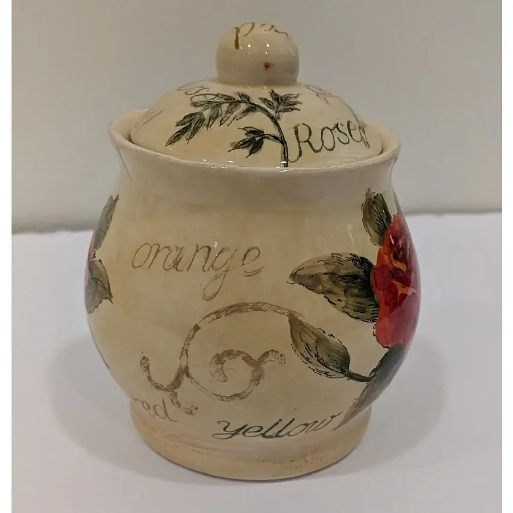 Vintage Ceramic Jam Classic Rose Hand Painted Sugar Bowl with Lid Country Floral